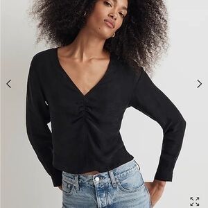 NWT Madewell Brushed Ruched Front Black Top 2